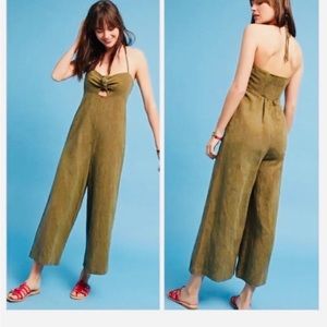 Anthropologie NWT Elevenses Olive Green Halter Jumpsuit Size 0